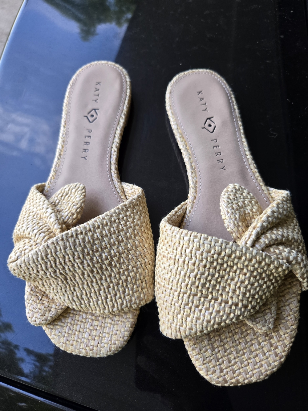 Katy Perry Collections Beige Woven Knot Slide Sandals